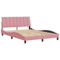 vidaXL Sängram med LED-belysning rosa 140x190 cm sammet