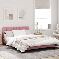 vidaXL Sängram med LED-belysning rosa 140x190 cm sammet