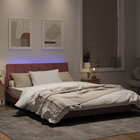 vidaXL Sängram med LED-belysning rosa 140x190 cm sammet