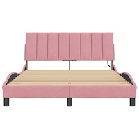 vidaXL Sängram med LED-belysning rosa 140x190 cm sammet