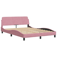 vidaXL Sängram med LED-belysning rosa 140x190 cm sammet