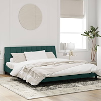 vidaXL Sängram med LED-belysning mörkgrön 180x200 cm sammet
