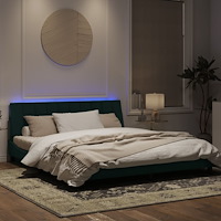 vidaXL Sängram med LED-belysning mörkgrön 180x200 cm sammet