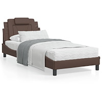 vidaXL Sängram med huvudgavel brun 90x190 cm konstläder