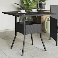 vidaXL Trädgårdsbord med glasskiva svart 80x80x75 cm konstrotting
