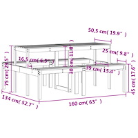 vidaXL Picknickbord 160x134x75 cm massivt trä