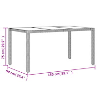 vidaXL Trädgårdsbord med glasskiva brun 150x90x75 cm konstrotting
