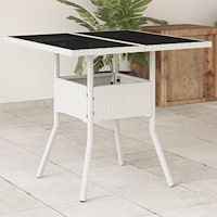 vidaXL Trädgårdsbord med glasskiva vit 80x80x75 cm konstrotting