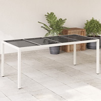 vidaXL Trädgårdsbord med glasskiva vit 190x90x75 cm konstrotting