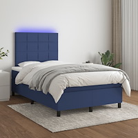 vidaXL Ramsäng med madrass & LED blå 120x190 cm tyg
