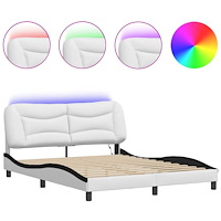 vidaXL Sängram med LED-belysning vit och svart 160x200 cm konstläder