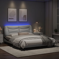 vidaXL Sängram med LED-belysning vit och svart 160x200 cm konstläder