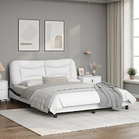 vidaXL Sängram med LED-belysning vit och svart 160x200 cm konstläder