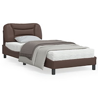 vidaXL Sängram med LED-belysning brun 90x190 cm konstläder