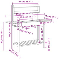 vidaXL Odlingsbänk med vask 110,5x45x124,5 cm massivt granträ