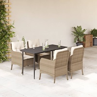 vidaXL Matgrupp för trädgården med dynor 5 delar beige konstrotting