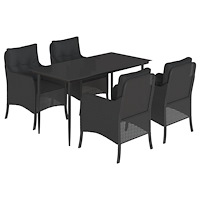 vidaXL Matgrupp för trädgården med dynor 5 delar svart konstrottning
