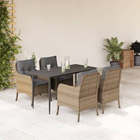 vidaXL Matgrupp för trädgården med dynor 5 delar beige konstrotting