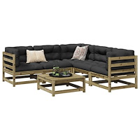 vidaXL Soffgrupp med dynor 6 delar impregnerad furu