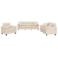 vidaXL Soffgrupp med kuddar 3 delar Beige mikrofibertyg