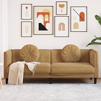 vidaXL Soffa med kuddar 3-sits brun konstmocka