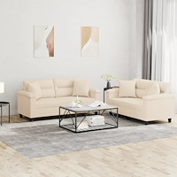 vidaXL Soffgrupp med kuddar 2 delar Beige mikrofibertyg