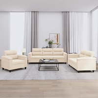vidaXL Soffgrupp med kuddar 3 delar beige mikrofibertyg