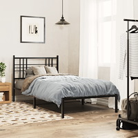 vidaXL Sängram med huvudgavel metall svart 100x190 cm