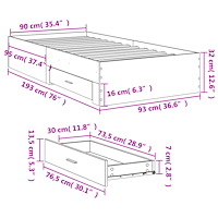 vidaXL Sängram med lådor betonggrå 90x190 cm konstruerat trä