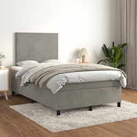 vidaXL Ramsäng med madrass ljusgrå 120x190 cm sammet