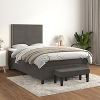 vidaXL Ramsäng med madrass mörkgrå 120x190 cm sammet