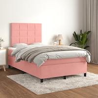 vidaXL Ramsäng med madrass rosa 120x190 cm sammet
