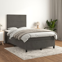 vidaXL Ramsäng med madrass mörkgrå 120x190 cm sammet