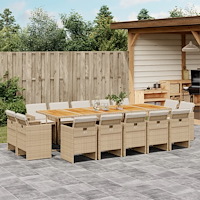 vidaXL Matgrupp för trädgården med dynor 15 delar beige konstrotting