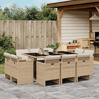 vidaXL Matgrupp för trädgården med dynor 11 delar beige konstrotting