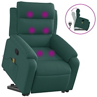 vidaXL Massagefåtölj med uppresningshjälp mörkgrön tyg