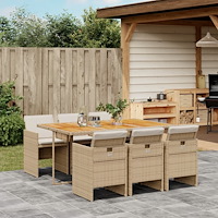vidaXL Matgrupp för trädgården med dynor 7 delar beige konstrotting