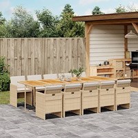 vidaXL Matgrupp för trädgården med dynor 11 delar beige konstrotting