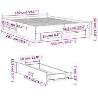 vidaXL Sängram med lådor sonoma-ek 150x200 cm konstruerat trä