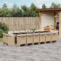 vidaXL Matgrupp för trädgården med dynor 17 delar beige konstrotting
