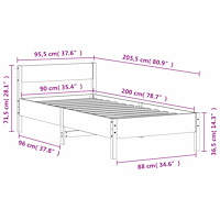 vidaXL Sängram utan madrass vit 90x200 cm massiv furu
