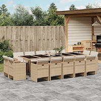 vidaXL Matgrupp för trädgården med dynor 15 delar beige konstrotting