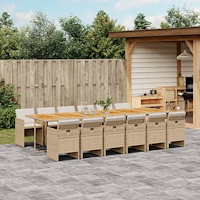 vidaXL Matgrupp för trädgården med dynor 13 delar beige konstrotting