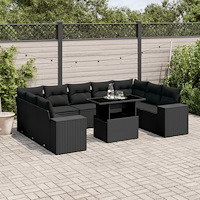 vidaXL Loungegrupp 10 delar med svarta dynor konstrotting