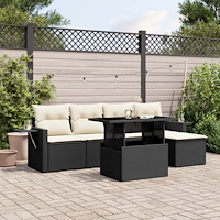 vidaXL Loungegrupp med dynor 6 delar svart konstrotting