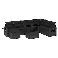 vidaXL Loungegrupp för trädgården med dynor 8 delar svart konstrotting