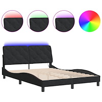 vidaXL Sängram med LED-belysning svart 140x200 cm sammet
