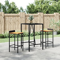 vidaXL Barbord med glasskiva svart 70x70x110 cm konstrotting