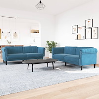 vidaXL Soffgrupp 2 delar blå sammet