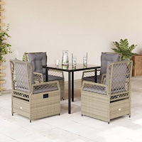 vidaXL Matgrupp för trädgården med dynor 5 delar beige konstrotting